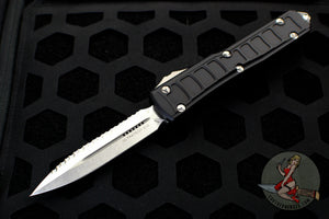 Microtech Ultratech II- Stepped Chassis- Black Double Edge OTF Knife Stonewash Full Serrated Blade 122II-12 S