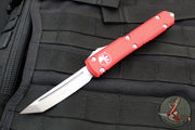 Microtech Ultratech OTF Knife- Tanto Edge- Red Handle- Stonewash Full Serrated Blade 123-10 RD