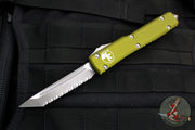 Microtech Ultratech OTF Knife- Tanto Edge- OD Green Handle- Apocalyptic Full Serrated Blade 123-12 APOD