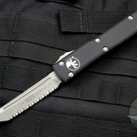 Microtech Ultratech OTF Knife- Tanto Edge- Black Handle- Apocalyptic Full Serrated Blade 123-12 AP