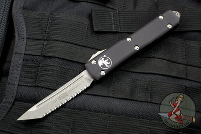 Microtech Ultratech OTF Knife- Tanto Edge- Black Handle- Apocalyptic Full Serrated Blade 123-12 AP