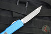 Microtech Ultratech OTF Knife- Tanto Edge- Distressed Blue Handle- Stonewash Full Serrated Blade 123-12 DBL
