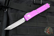 Microtech Ultratech OTF Knife- Tanto Edge- Distressed Violet Handle- Stonewash Full Serrated Blade 123-12 DVI