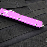 Microtech Ultratech OTF Knife- Tanto Edge- Distressed Violet Handle- Stonewash Full Serrated Blade 123-12 DVI