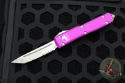 Microtech Ultratech OTF Knife- Tanto Edge-Violet Handle With Part Serrated Satin Blade 123-5 VI