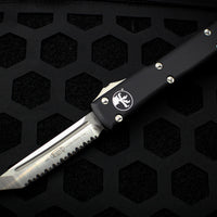 Microtech Ultratech Black TAnto Edge OTF Knife Satin Full Serrated Blade 123-6