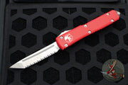 Microtech Ultratech OTF Knife- Tanto Edge- Red Handle With Satin Full Serrated Blade 123-6 RD