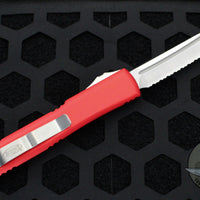 Microtech Ultratech OTF Knife- Tanto Edge- Red Handle With Satin Full Serrated Blade 123-6 RD