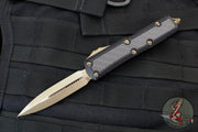 Microtech OTF Knife- Daytona- Double Edge- Black With Carbon Fiber Inlay- Bronzed Blade 126-13 CFIS