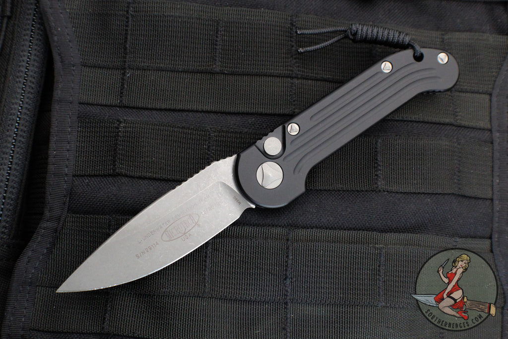 Microtech LUDT OTS Auto- Black Handle- Apocalyptic Finished Blade 135-10 AP