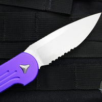 Microtech LUDT OTS Knife- Purple Handle- Stonewash Part Serrated Blade 135-11 PU