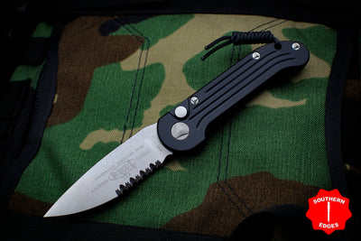 Microtech LUDT OTS Black Knife Stonewash Part Serrated Blade 135-11
