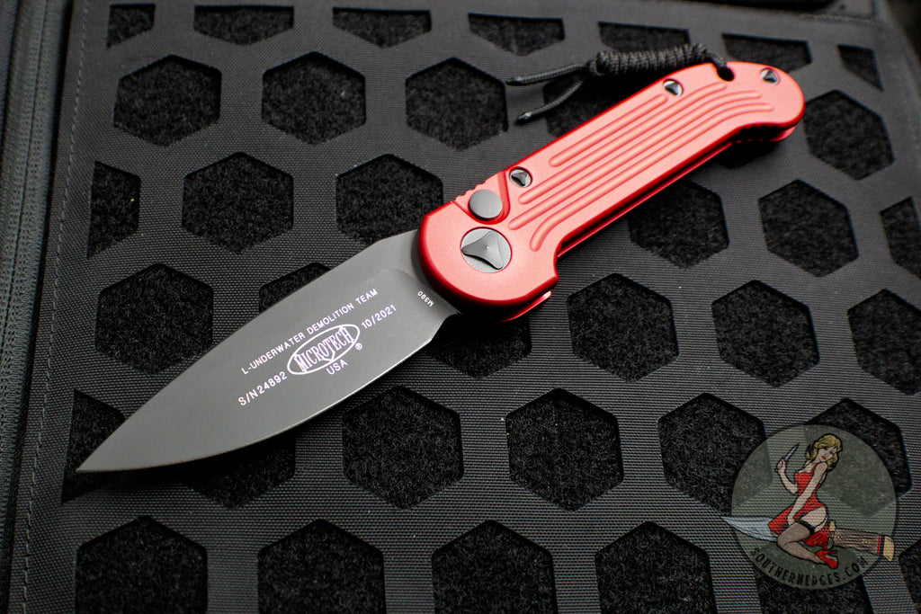 Microtech LUDT OTS Knife- Red Handle- Black Plain Edge Blade 135-1 RD