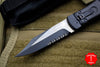Microtech Cobra Knife, Auto Lever Lock, Bowie Part Serrated Blade Lightning Strike Carbon Fiber Tactical Standard 137-2T-LS