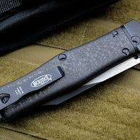Microtech Cobra Knife, Auto Lever Lock, Bowie Part Serrated Blade Lightning Strike Carbon Fiber Tactical Standard 137-2T-LS