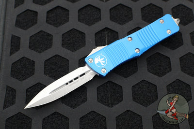Microtech Troodon OTF Knife- Double Edge- Blue Handle- Stonewash Blade 138-10 BL