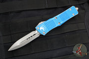 Microtech Troodon OTF Knife- Double Edge- Distressed Blue Handle- Apocalyptic Blade 138-10 DBL