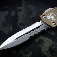 Microtech Troodon Double Edge OTF knife Tan with Stonewash Part Serrated Blade 138-11 TA