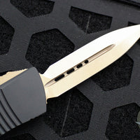 Microtech Troodon OTF knife- Double Edge- Black Handle- Bronze Finished Blade 138-13