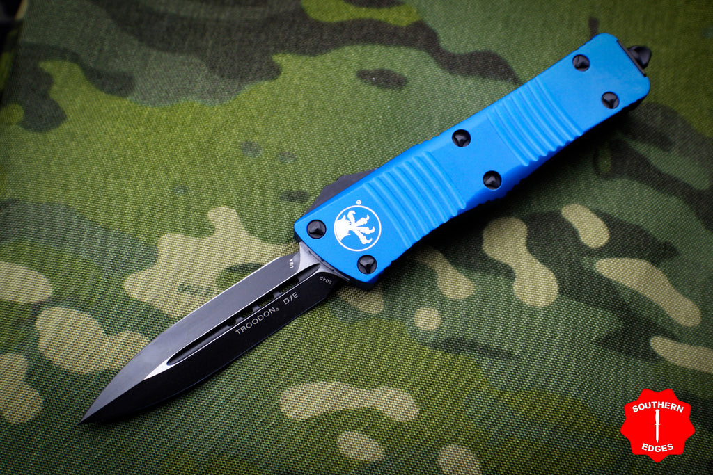 Microtech Troodon Blue Double Edge OTF knife with Black Blade 138-1 BL