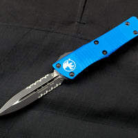 Microtech Troodon Blue Double Edge OTF knife with Black Part Serrated Blade 138-2 BL