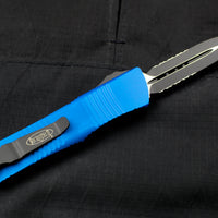 Microtech Troodon Blue Double Edge OTF knife with Black Part Serrated Blade 138-2 BL
