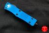 Microtech Troodon Blue Double Edge OTF knife with Black Part Serrated Blade 138-2 BL