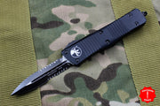 Microtech Troodon Tactical Double Edge OTF knife Black with Black Part Serrated Blade 138-2 T