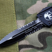 Microtech Troodon Tactical Double Edge OTF knife Black with Black Part Serrated Blade 138-2 T