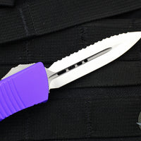 Microtech Troodon OTF knife- Double Edge- Purple with Satin Full Serrated Blade 138-6 PU
