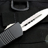 Microtech Troodon Black Double Edge OTF knife with Satin Full Serrated Blade 138-6