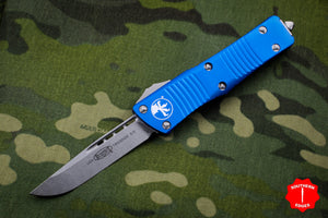 Microtech Troodon Blue Single Edge OTF knife with Stonewash Blade 139-10 BL