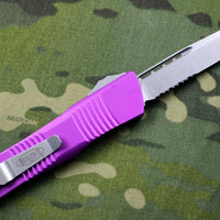 Microtech Troodon Violet Single Edge OTF knife with Stonewash Part Serrated Blade 139-11 VI