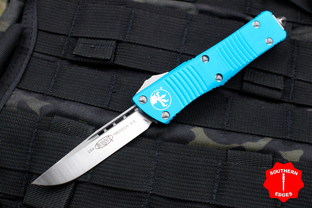 Microtech Troodon Turquoise Single Edge OTF Knife with Satin Blade 139-4 TQ