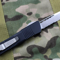 Microtech Troodon Single Edge OTF knife Black with Part Serrated Satin Blade 139-5