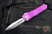 Microtech Combat Troodon OTF Knife- Double Edge- Violet Handle- Part Serrated Stonewash Blade 142-11 VI