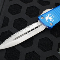 Microtech Blue Combat Troodon Double Edge OTF Stonewash Full Serrated Blade 142-12 BL