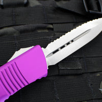 Microtech Combat Troodon OTF Knife- Double Edge- Violet Handle- Stonewash Full Serrated Blade 142-12 VI