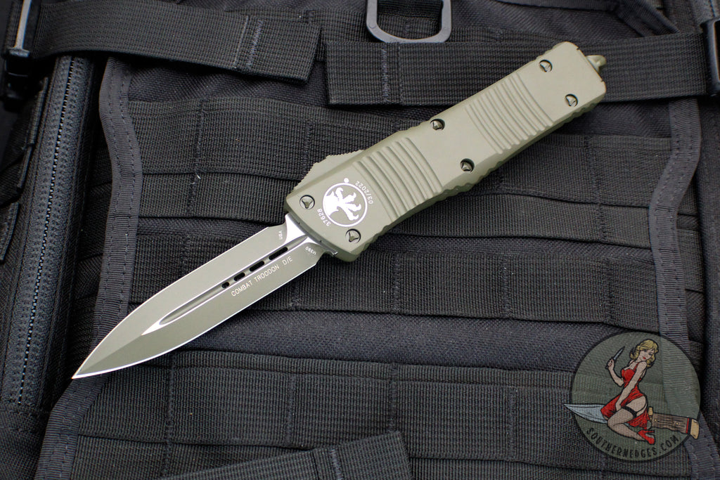 Microtech Combat Troodon OTF Knife- Double Edge- CERAKOTED OD Green Handle- Cerakote OD Green Plain Edge Blade 142-1 COD