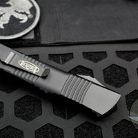 Microtech Combat Troodon OTF Knife- Tactical- Double Edge- Black Handle- Part Serrated Black Blade 142-2 T
