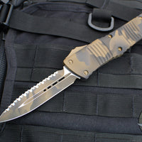 Microtech Combat Troodon OTF Knife- Double Edge- Coyote Camo Finished Handle- Full Serrated Coyote Camo Blade 142-3 CCS