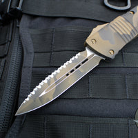 Microtech Combat Troodon OTF Knife- Double Edge- Coyote Camo Finished Handle- Full Serrated Coyote Camo Blade 142-3 CCS