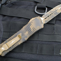 Microtech Combat Troodon OTF Knife- Double Edge- Coyote Camo Finished Handle- Full Serrated Coyote Camo Blade 142-3 CCS