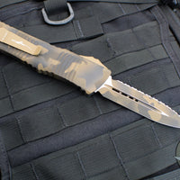 Microtech Combat Troodon OTF Knife- Double Edge- Coyote Camo Finished Handle- Full Serrated Coyote Camo Blade 142-3 CCS