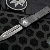Microtech Combat Troodon OTF Knife- Tactical- Double Edge- Black Handle- Full Serrated Black Blade 142-3 T