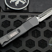 Microtech Combat Troodon OTF Knife- Tactical- Double Edge- Black Handle- Full Serrated Black Blade 142-3 T