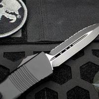 Microtech Combat Troodon OTF Knife- Tactical- Double Edge- Black Handle- Full Serrated Black Blade 142-3 T