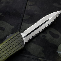 Microtech Combat Troodon Double Edge Frag Off OTF Grenade Green with Apocalyptic Double Reverse Full Serrated Blade 142-DR12 APFOGG