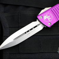 Microtech Combat Troodon OTF Knife- Double Edge- Violet Handle- Stonewash Plain Edge Blade 142-10 VI