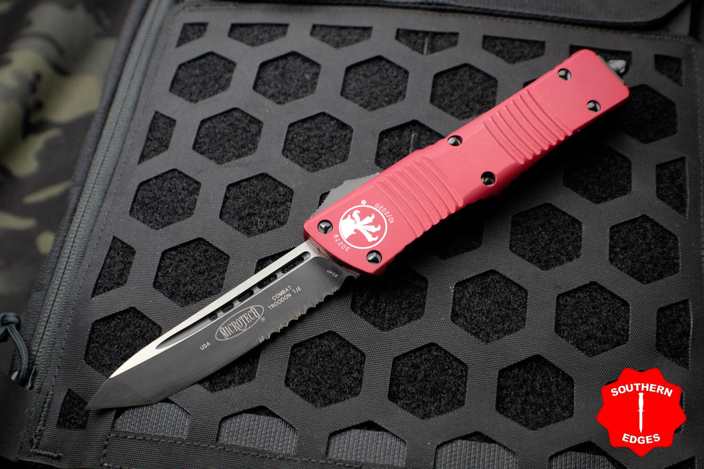 Microtech Combat Troodon Red Tanto Edge Black Part Serrated Blade 144-2 RD